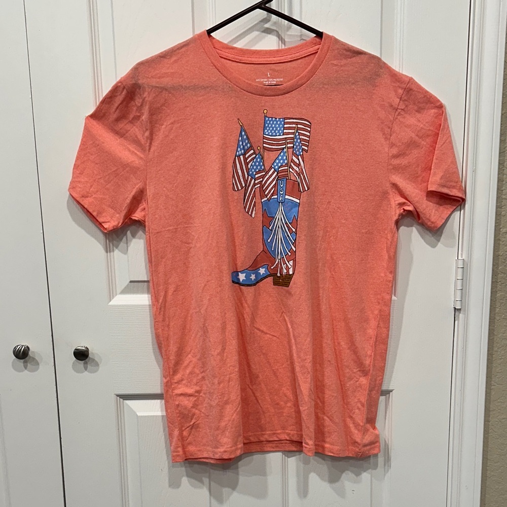 Men's Orange Graphic Tee with Flag Design